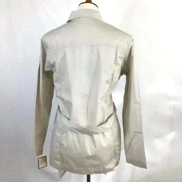 Women's Haband Short Trench L Windbreaker Chore Coat Beige Sash Belt Button-Up - Picture 3 of 15